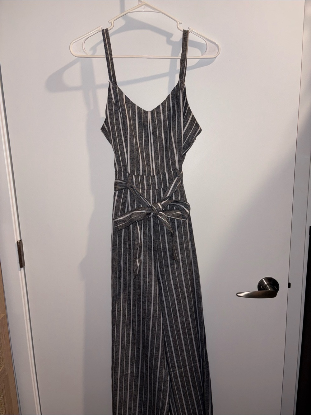 Striped Black and White V-Neck Sleeveless Jumpsuit